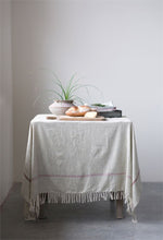 Load image into Gallery viewer, 90&quot;L x 70&quot;W Cotton Woven Tablecloth w/ Fringe, Green w/ Stripes