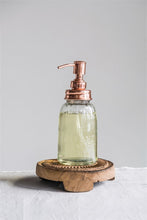 Load image into Gallery viewer, 3-1/4&quot; Round x 8&quot;H Metal &amp; Glass Mason Jar Soap Pump w/ Copper Finish